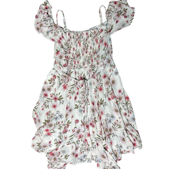 Torrid A-Line Dress Women's Plus 3 White Floral Print Asymmetric Cold Shoulder - Picture 4 of 8